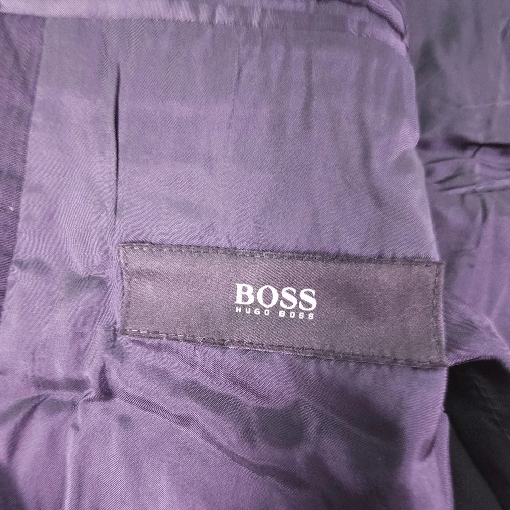 Hugo Boss‎ Suit Mens 42L Navy Blue 3 Button 100% Wool Canvas Pants 38x33 Pleated